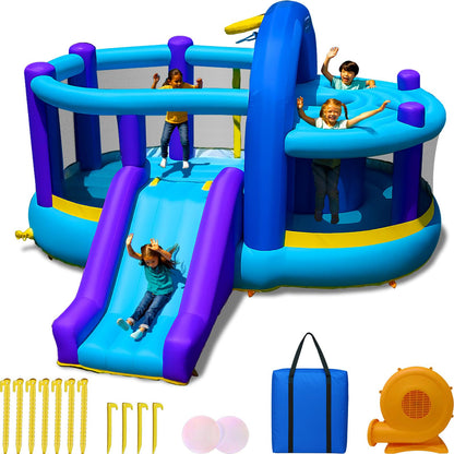 Sportspower INF-2415 Whack-A-Play Inflatable Bounce House with Basketball Hoop, Slide and Quick Inflate Blower: Recommended Age 3-8, Blue/Purple