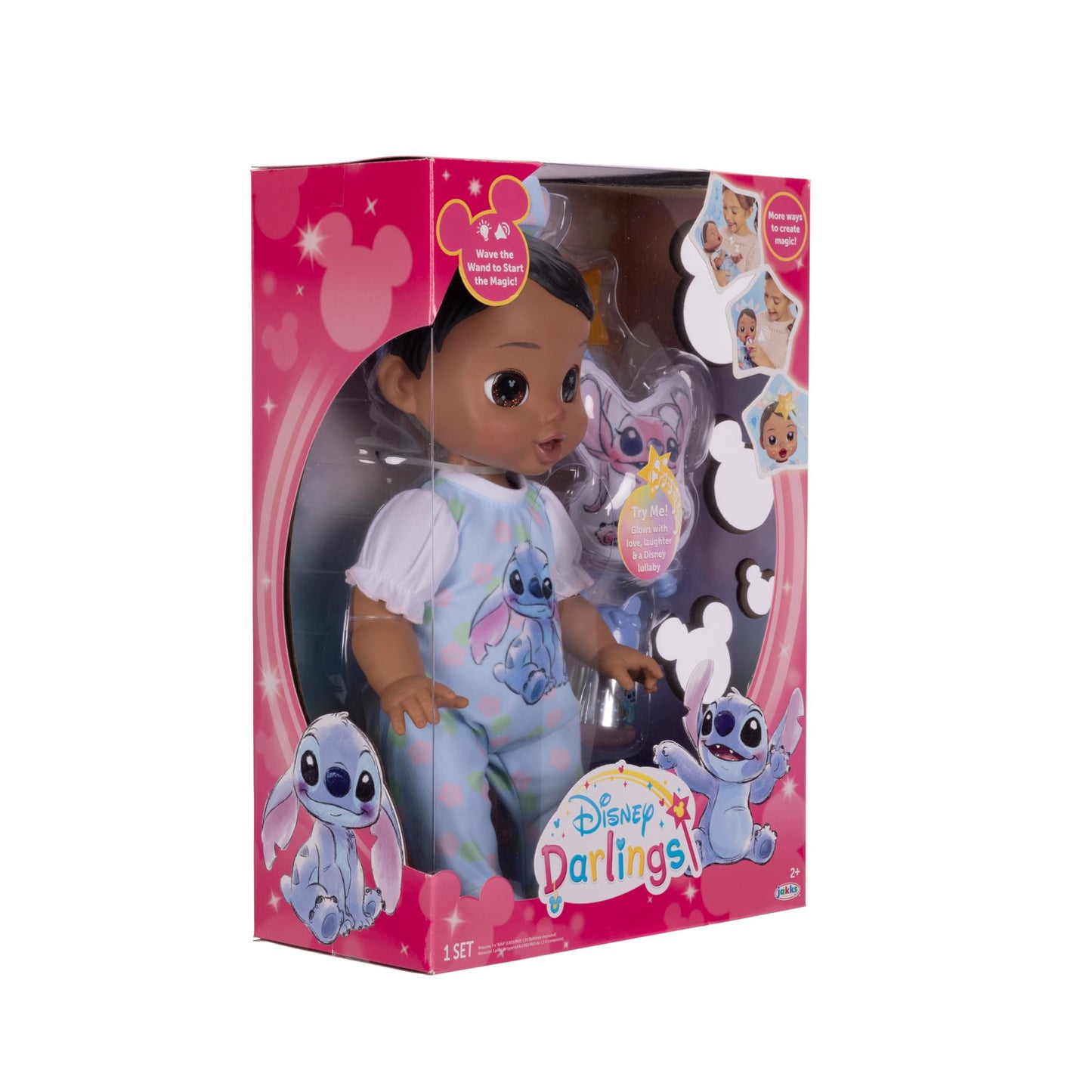 JAKKS Pacific Disney Darlings 13-Inch Interactive Baby Doll - Magical Lights, Sounds, Music & Wand - Stitch-Inspired Nurturing Doll with Accessories