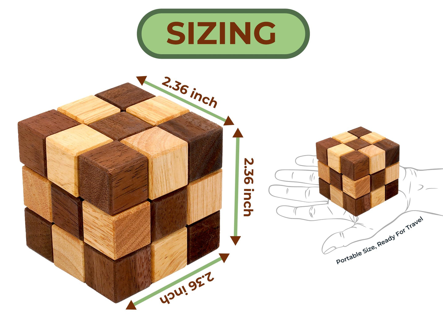 BSIRI Snake Puzzle Cube Classic Games (M Size) - 3D Mind Puzzles for Adults in Hand with Wooden Cube Designs of Magic Game for Educational Brain Games