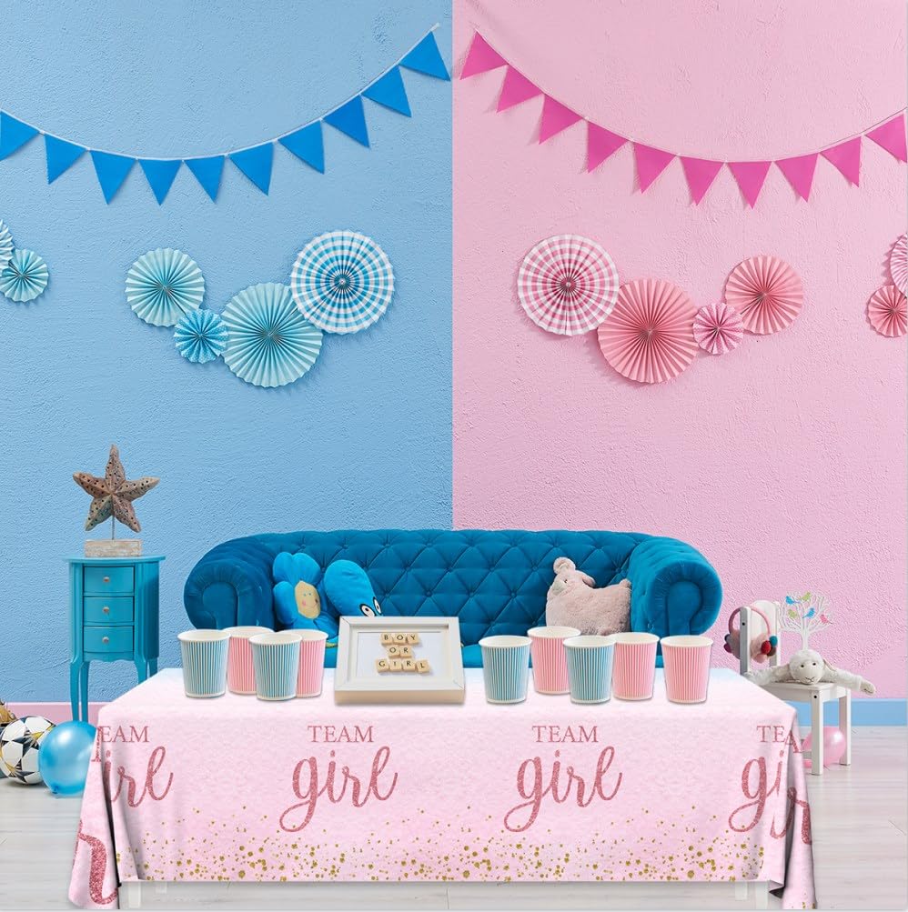 Gender Reveal Party Supplies - 3Pack Gender Reveal Tablecloth Team Boy or Girl Plastic Rectangle Table Cloth Pink Blue Baby Shower Table Decoration