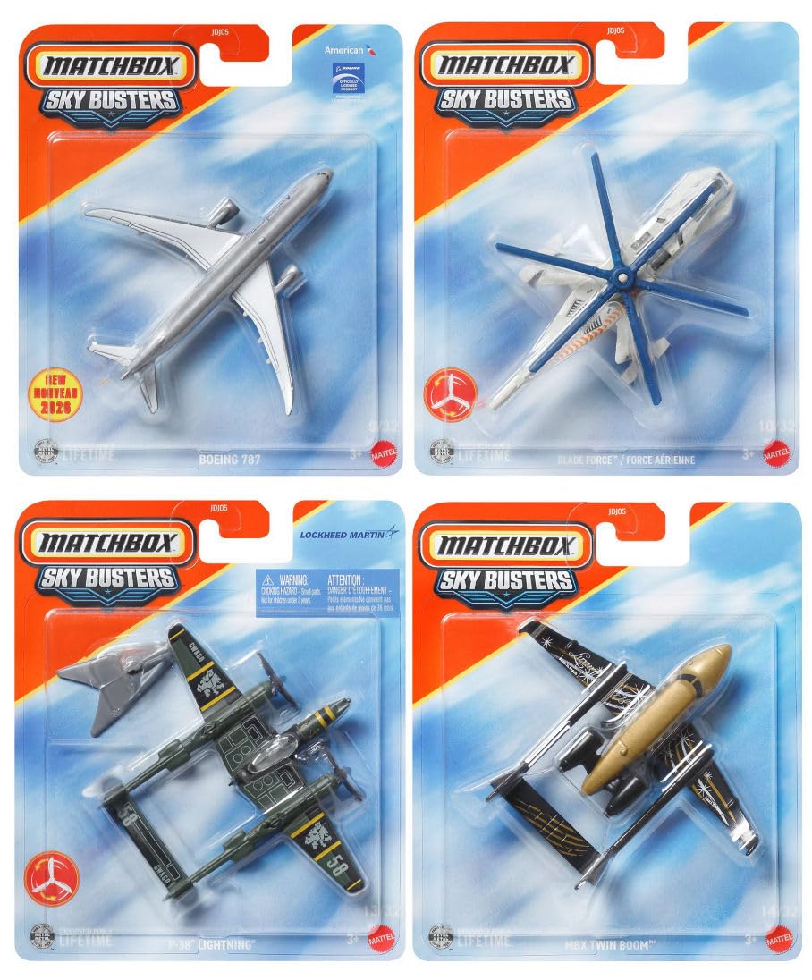 Matchbox Sky Busters Diecast Aircraft Collection, 8 Pack Assortment, Toy Planes and Helicopters JDJ05-979H