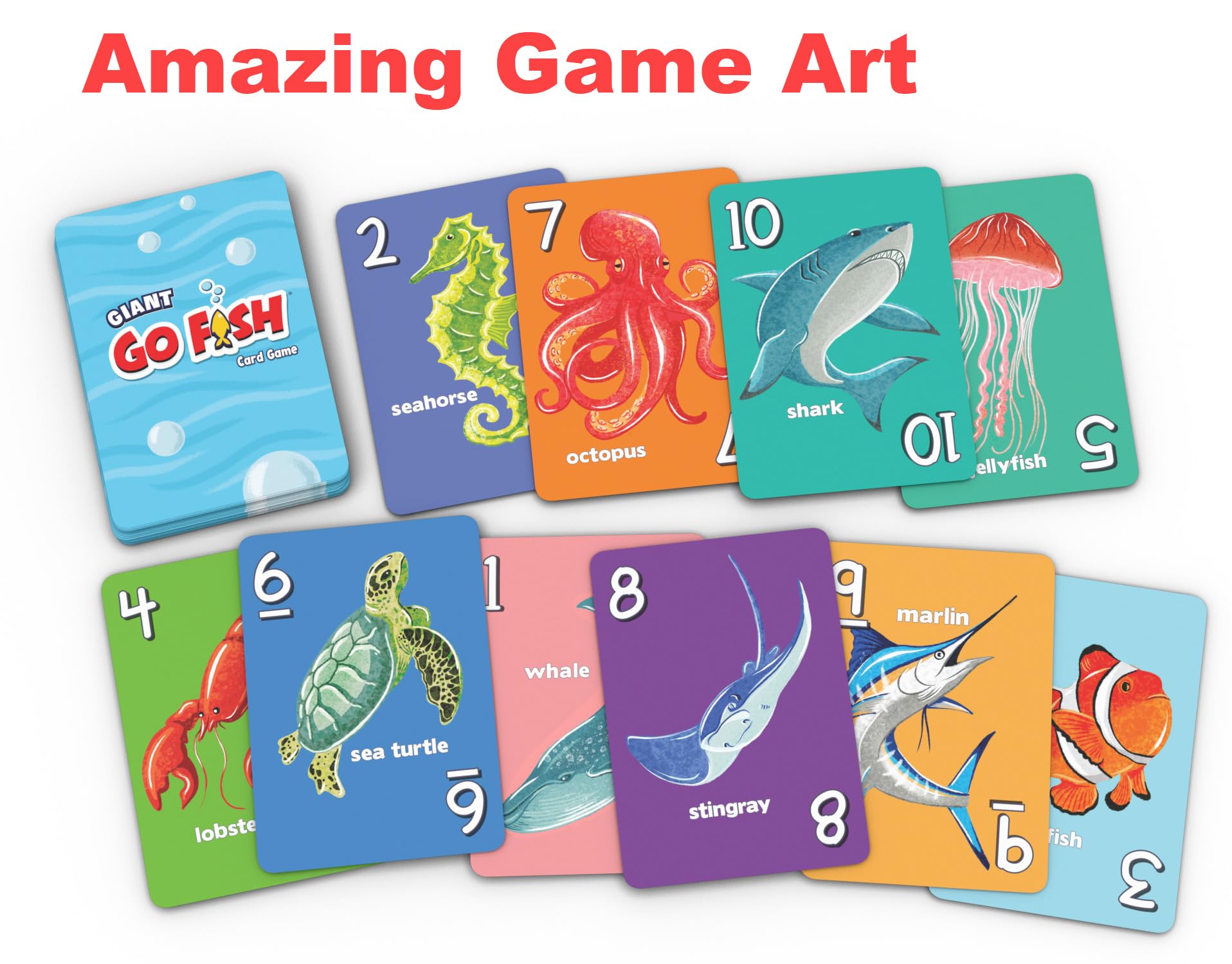 Arizona GameCo Giant Go Fish Card Game for Kids and Families - Play Go Fish and Old Maid - Large 5x7in Cards - Adorable Animal Art - a Fun Gift idea