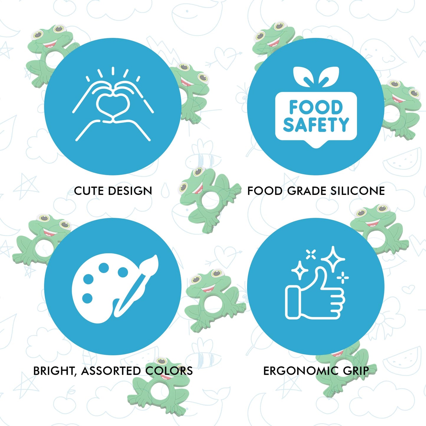 Gadgetime USA Silicone Baby Teether - Frog Teething Relief Toys for Babies 3-36 Months, Toddlers, Girls & Boys - Stimulating & Soft Soothing - BPA