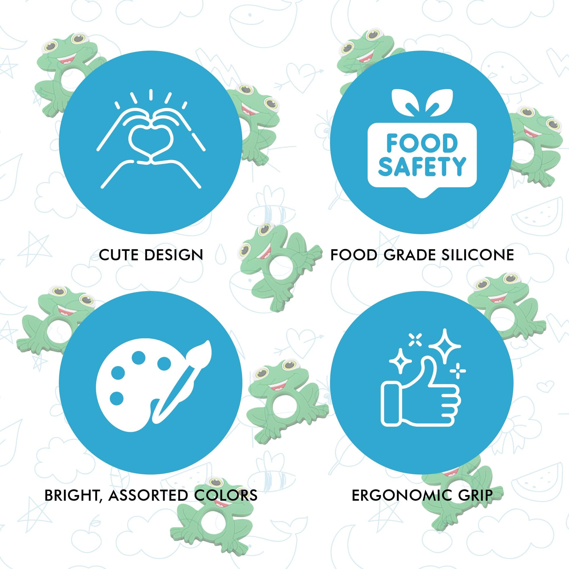 Gadgetime USA Silicone Baby Teether - Frog Teething Relief Toys for Babies 3-36 Months, Toddlers, Girls & Boys - Stimulating & Soft Soothing - BPA