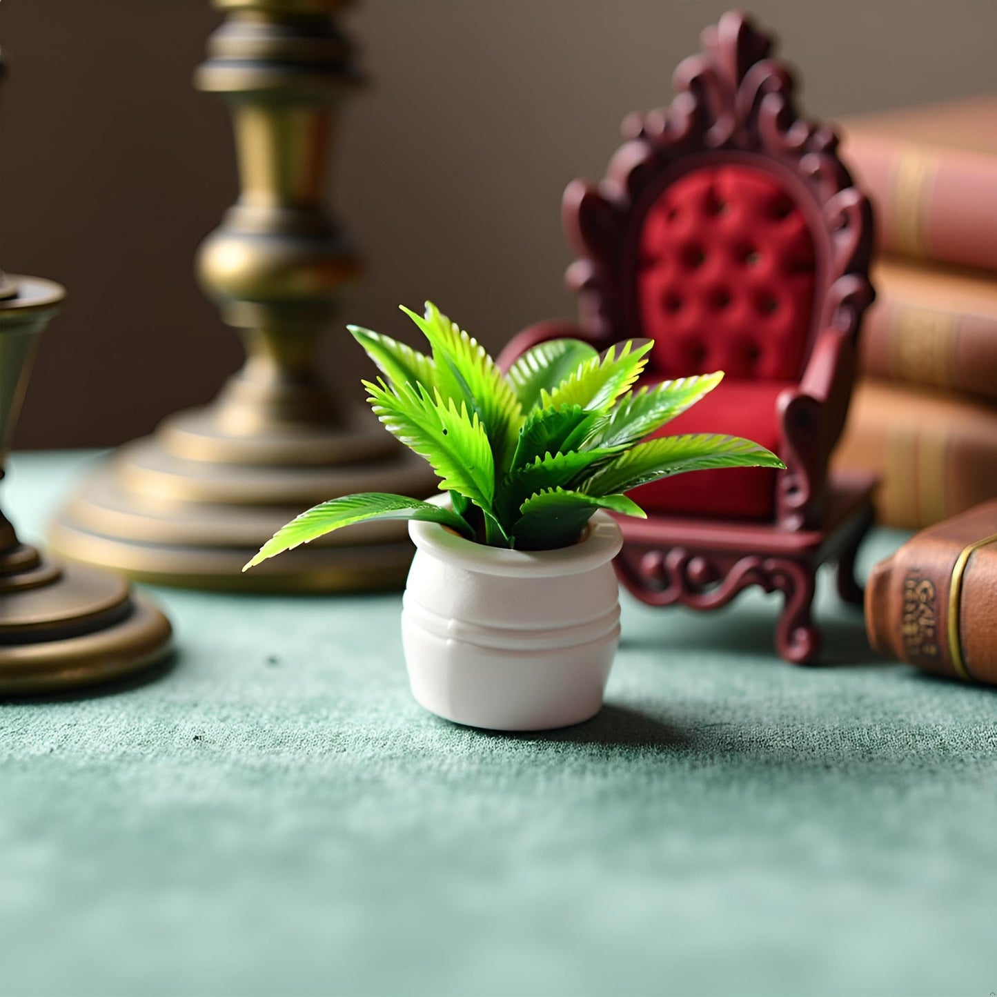 Miniature Plant Accessory, Green Potted Plant, 1:12 Scale, Suitable for Home and car Decoration