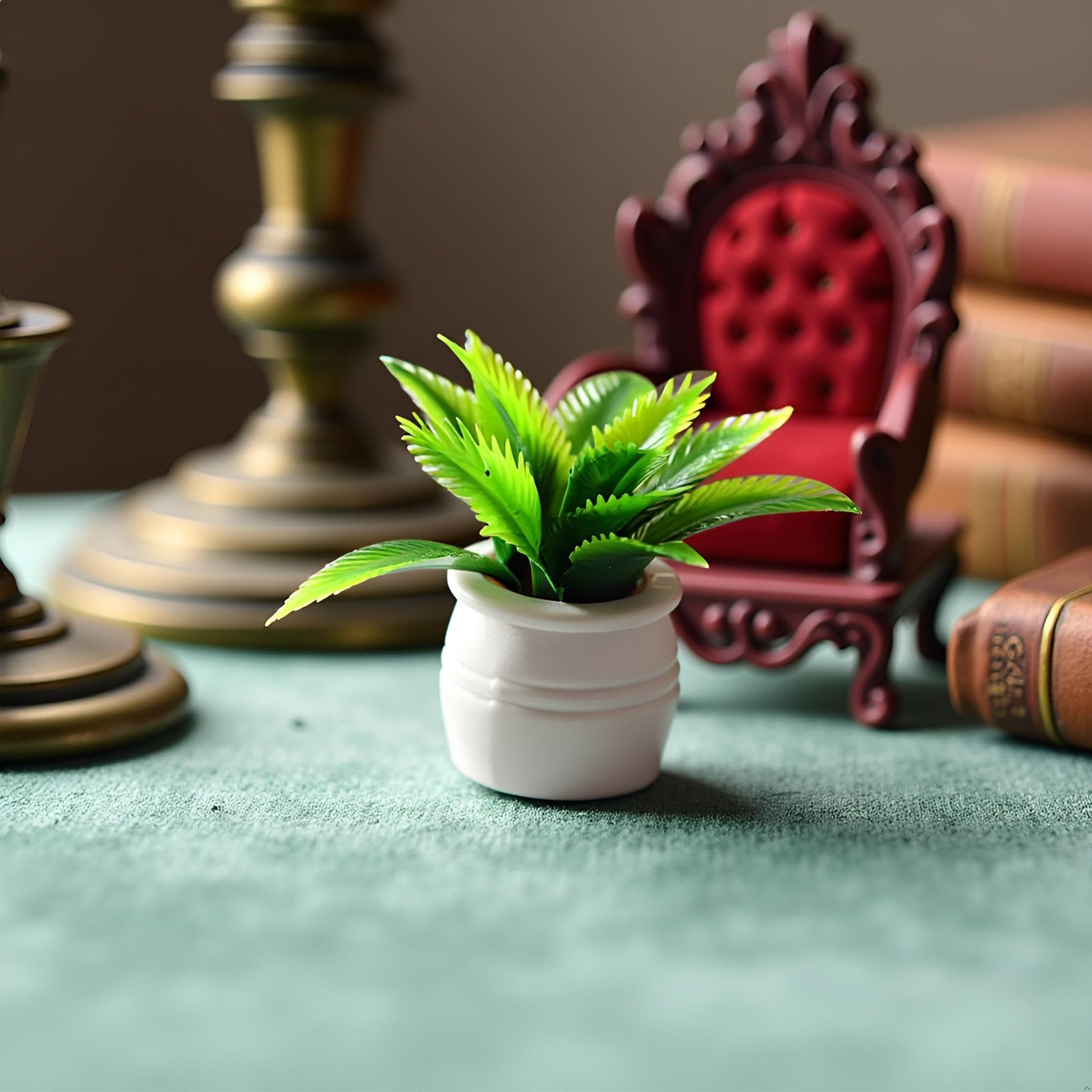 Miniature Plant Accessory, Green Potted Plant, 1:12 Scale, Suitable for Home and car Decoration