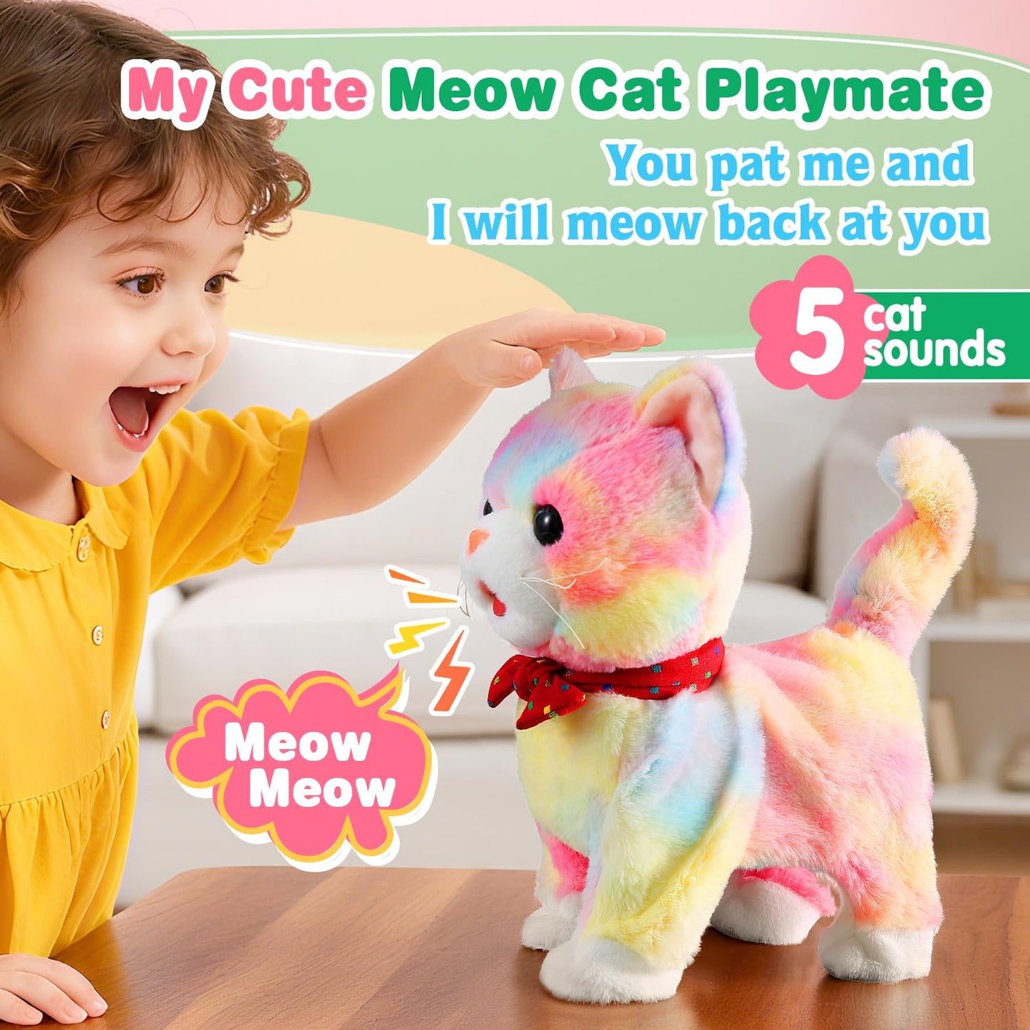 Colorful Leash Walking Cat for Girls Set Toy Interactive Talking Singing Cat Kids Remote Control Walking Kitten Dancing Kitten Mimicking Robotic Kitty