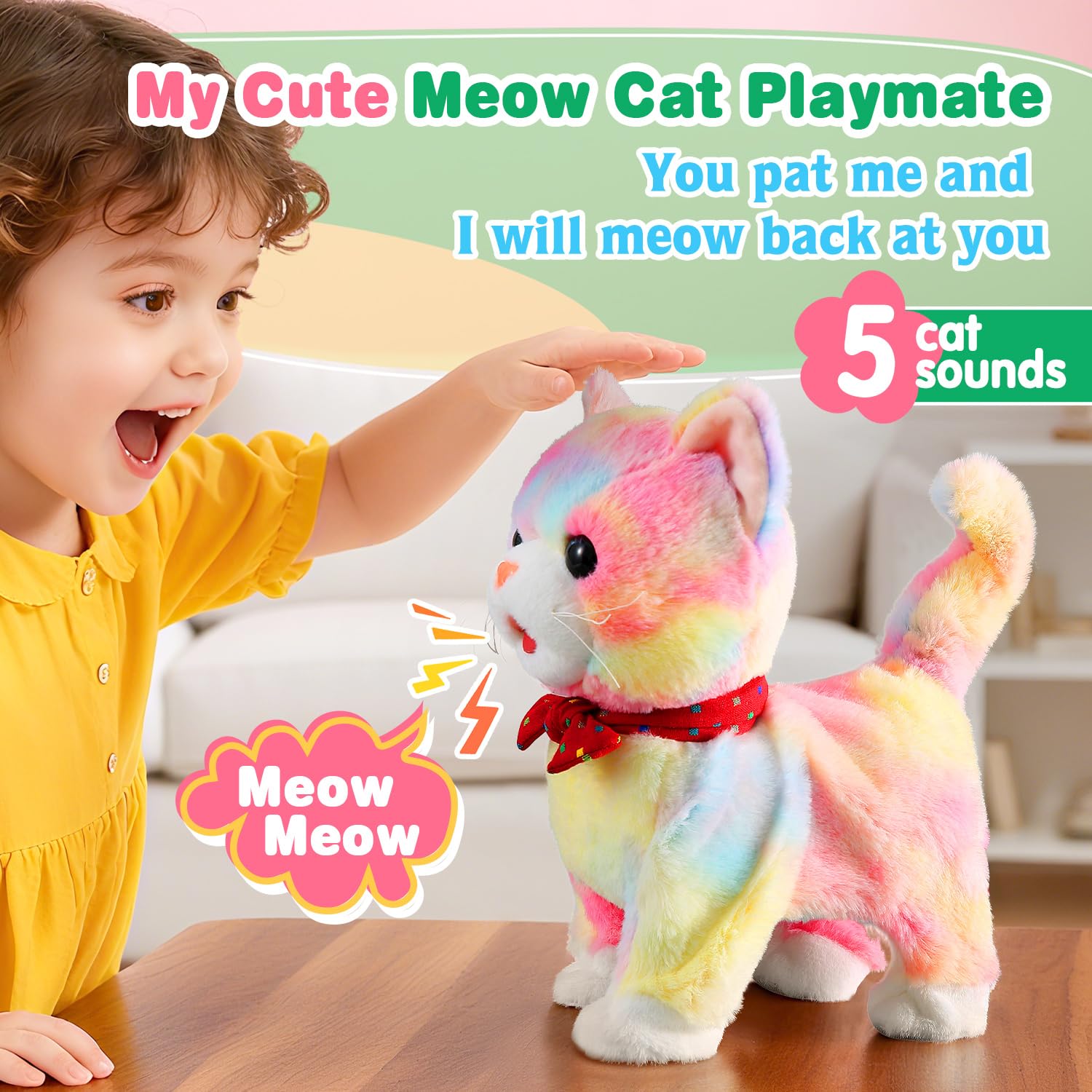Colorful Leash Walking Cat for Girls Set Toy Interactive Talking Singing Cat Kids Remote Control Walking Kitten Dancing Kitten Mimicking Robotic Kitty