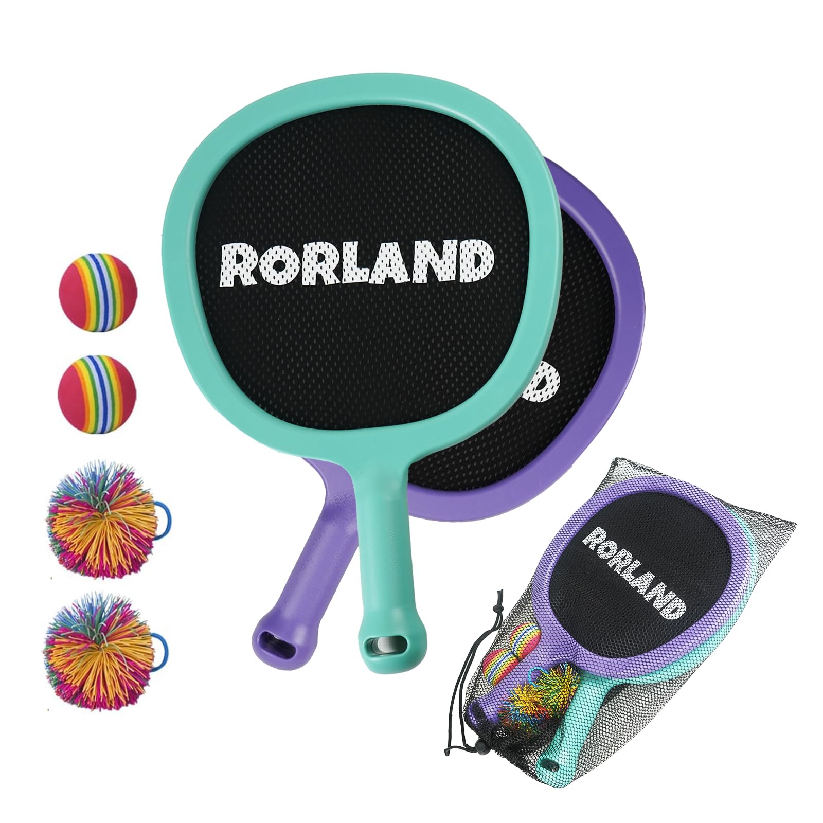 RORLAND Racquet Paddle Bouncy Ball Play Set for Kids Adults Family Activities Rackets, Indoor Outdoor Play Games,Children’s Pool Beach Sport