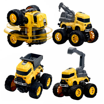 Construction Truck Toys for Boys - 4 Pack Excavator, Mixer, Crane, Dump Trucks Push and Go Friction Powered Cars Monster Trucks Toy for Kids Birthday