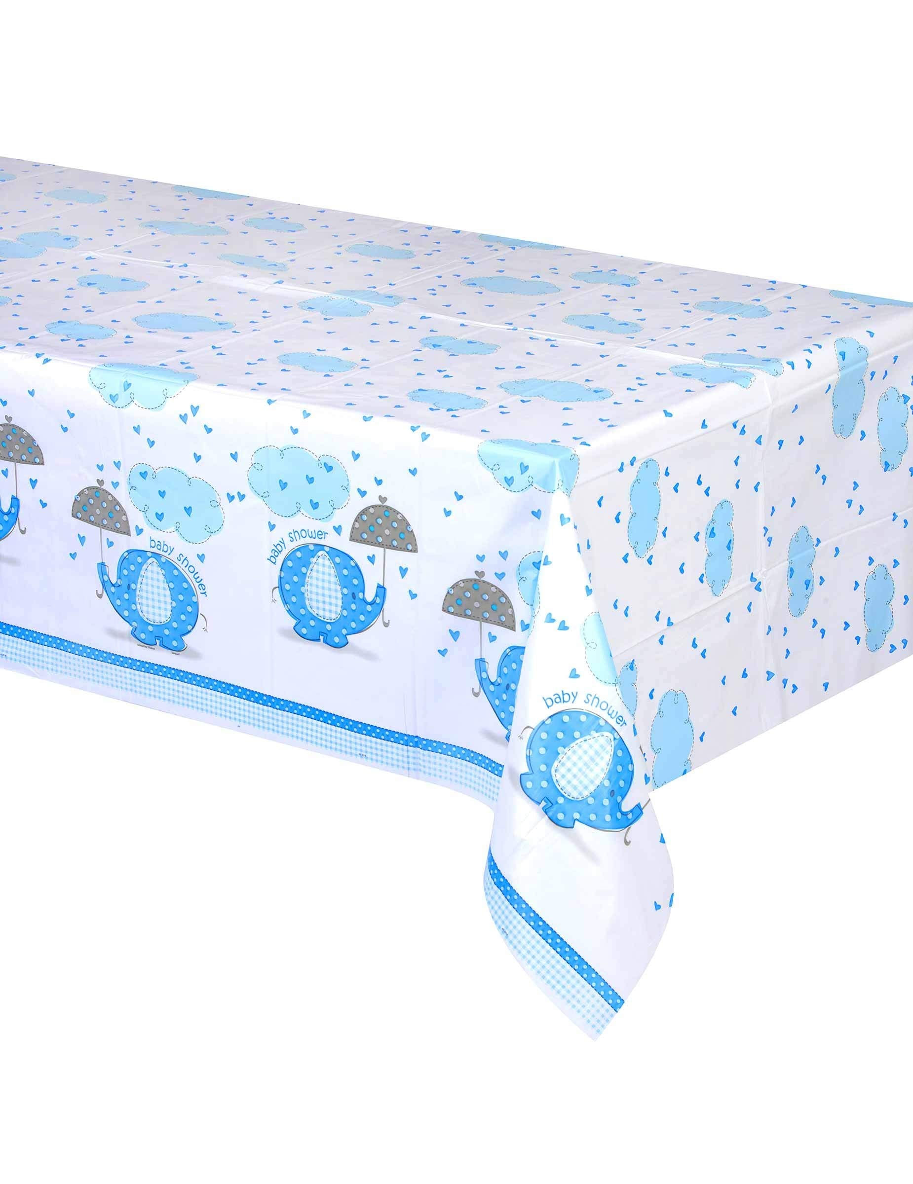 Blue Elephant Boy Baby Shower Plastic Tablecloth, 84" x 54"