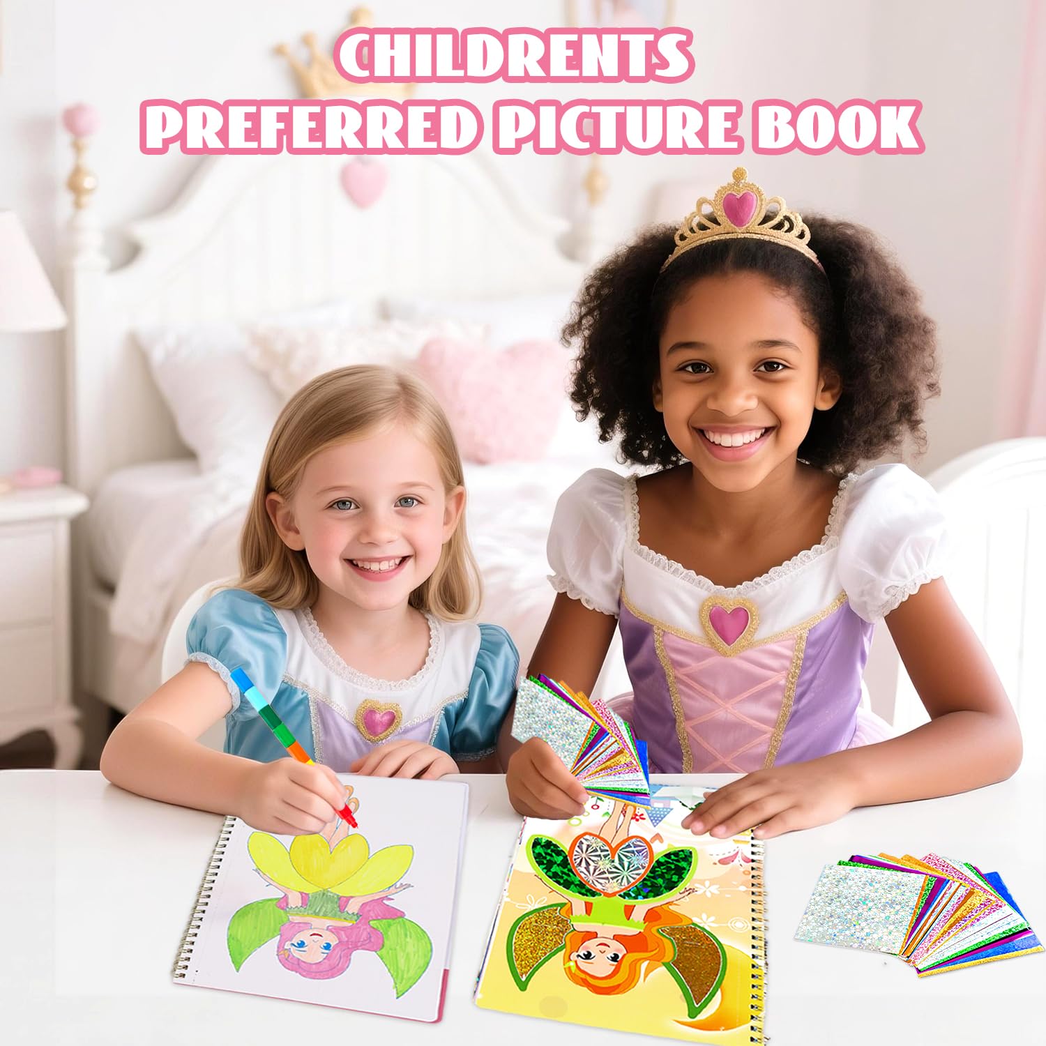 NaTuGi Foil Art Fun for Kids - Colorful Princess Theme Arts and Crafts Kits?Kids Fun Art Supplies ?Creative Birthday Gift ?Travel Toys?Suitable