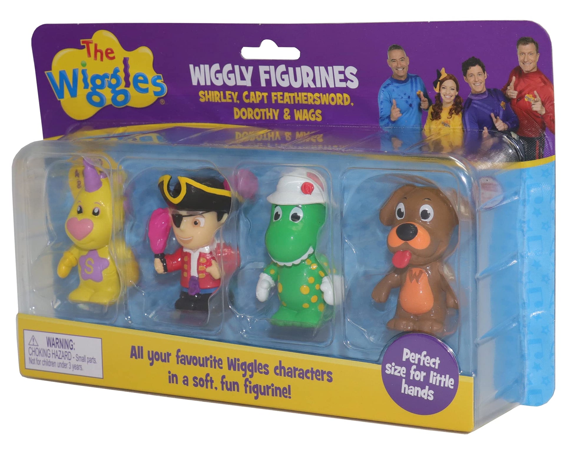 The Wiggles Toys for Toddlers, Kids Music Band Wiggly Figurines 4 Pack Shirley The Unicorn, Captain Feathersword, Dorothy The Dinosaur & Wags The Dog