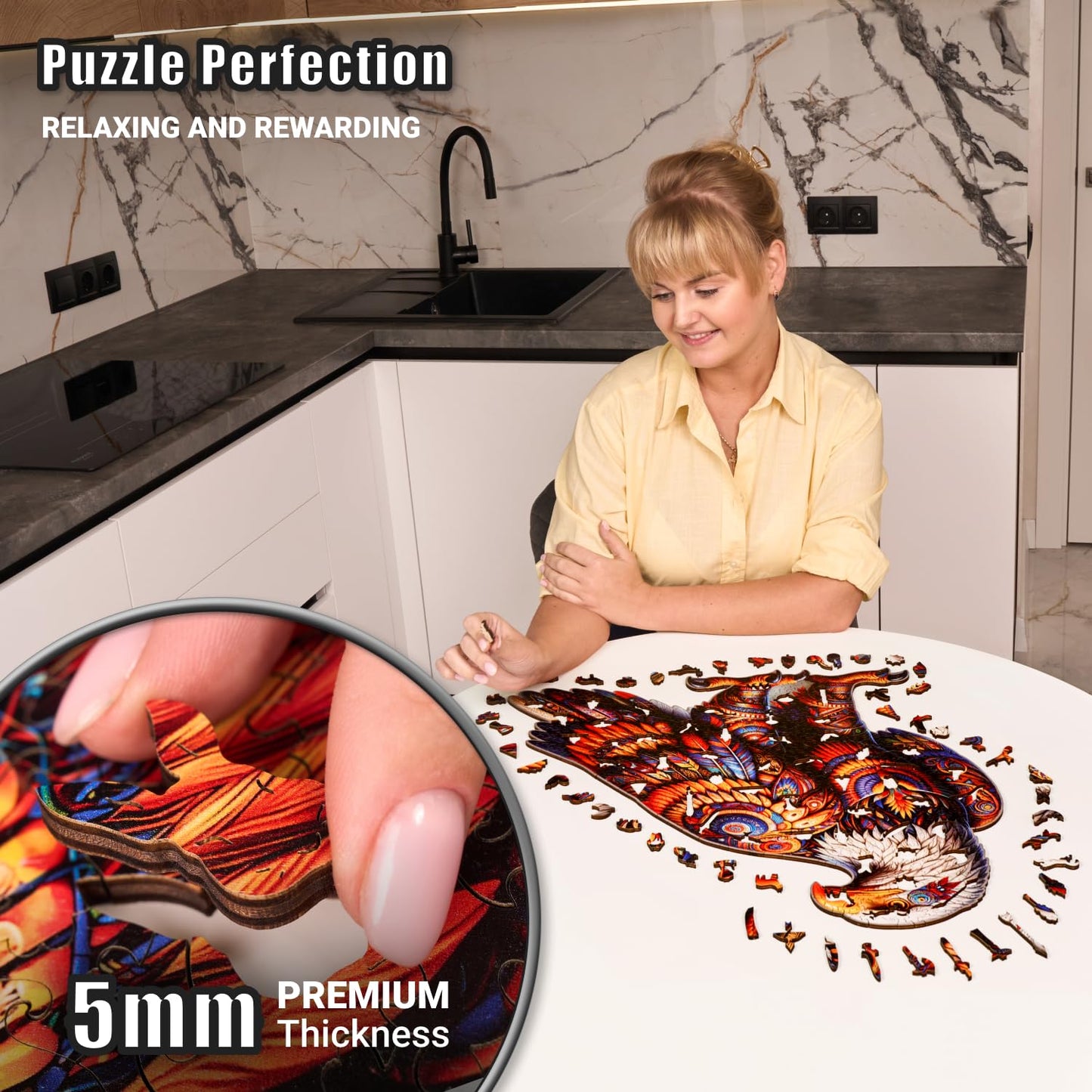 LEOGOR Wooden Jigsaw Puzzles for Adults 500 Pieces (20.7 x 20 in), Bald Eagle Puzzle, Extra-Thick 5mm Wood, Large Wooden Bird Puzzles with Whimsical