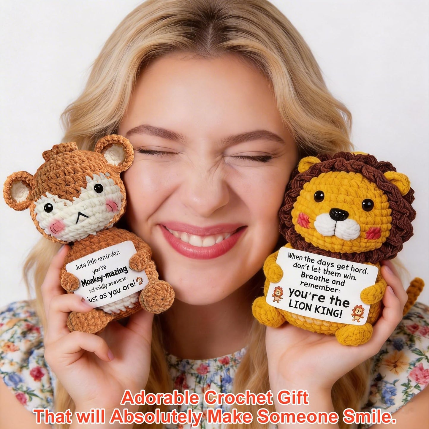 Positive Crochet Animals with Support Messages Knitted Plush Stuffed Animal Bulk Inspiration Gifts for Men Women Teens Teacher Small Ends of School
