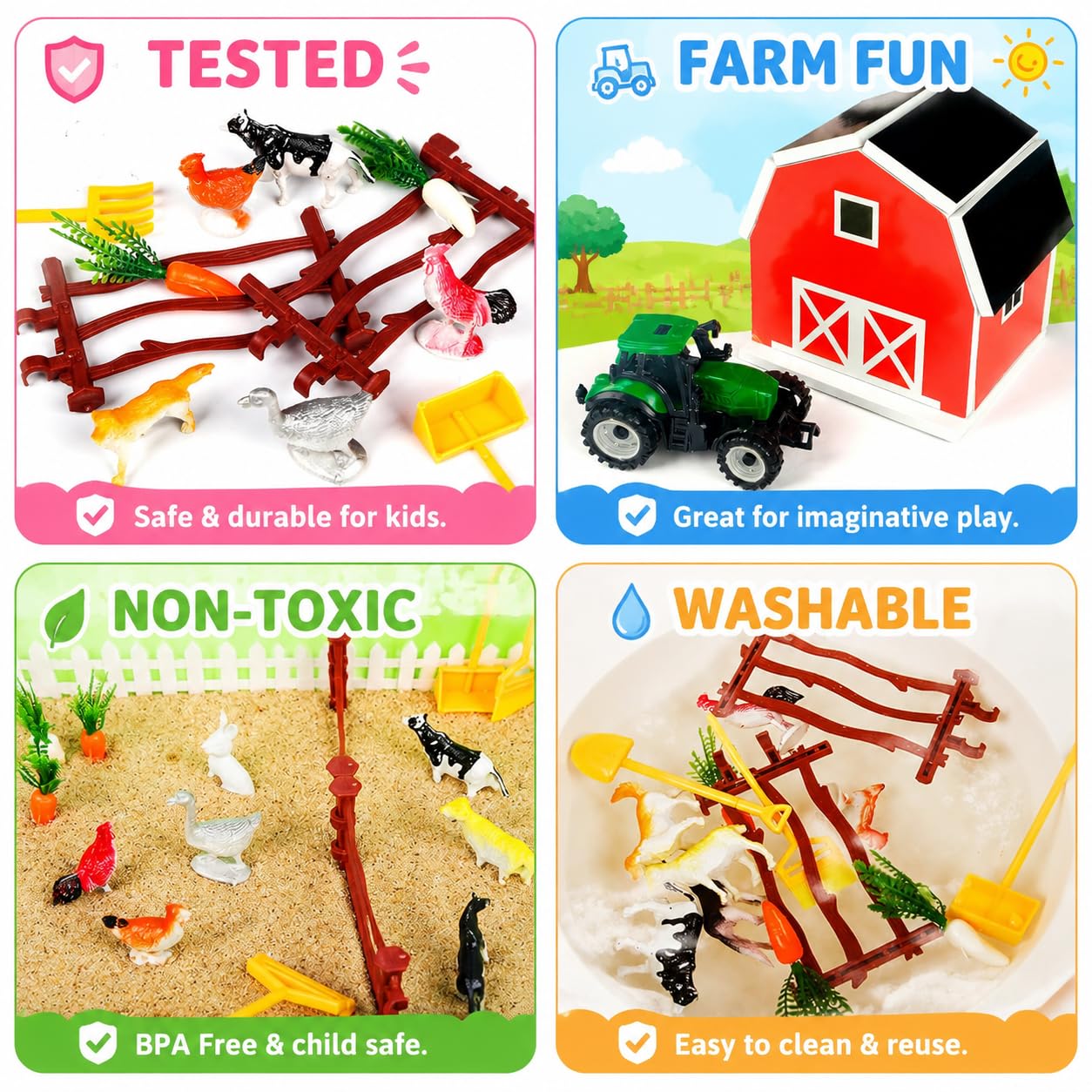 Carolart Farm Sensory Bin with Sensory Sand, Barn Toys & Tractor