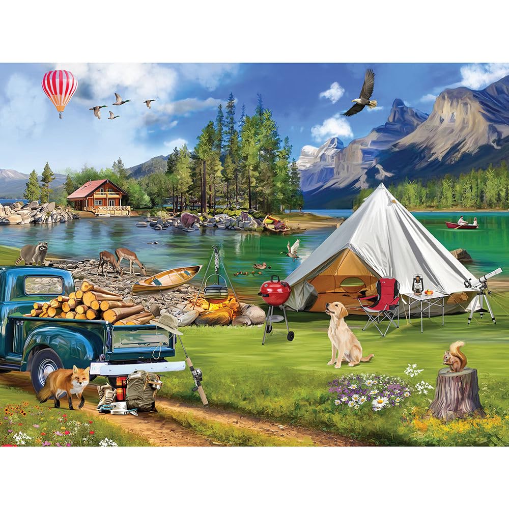 Bits and Pieces - Large 300 Piece Jigsaw Puzzle for Adults - Lakeside Camping - Nature Rustic Jigsaw Puzzle by Ali Innis, Completed Puzzle Size: 18" x
