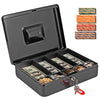 Cash Box with Money Tray and Lock, FiiMan Metal Locking Cash/Money Saving Organizer Box with Key and 100PCS Coin Wrappers Assorted, XL Large (Black)
