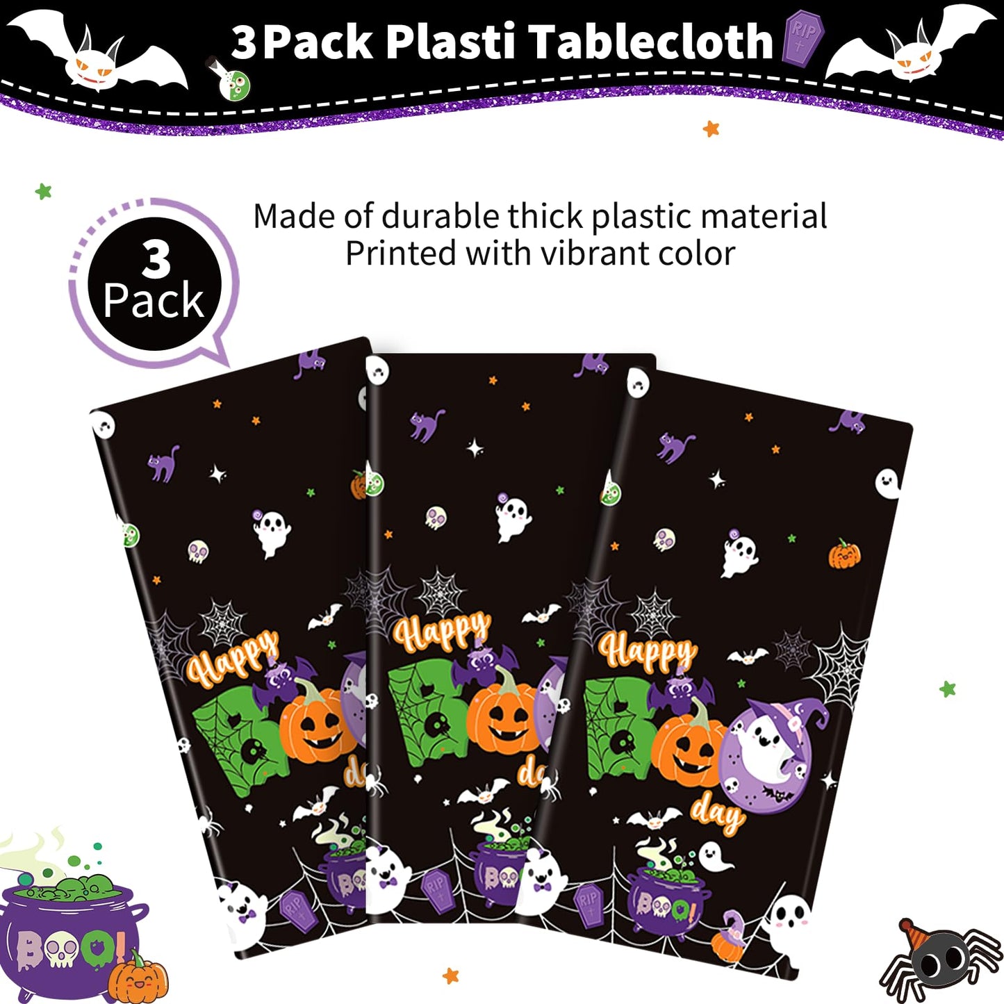 Yavxzvbw 3Pcs Happy Boo Day Decorations Happy Boo Day Tablecloth for Halloween Birthday Party Decorations Halloween Tablecloth for Boo Birthday Party