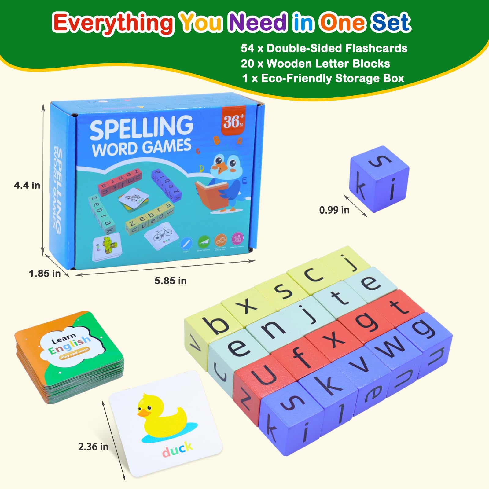 Humerry Spelling Games for Kids Ages 3-6, CVC Word Matching Letter Game, Phonics Learning Toy with 54 Flash Cards for Preschool Boys Girls