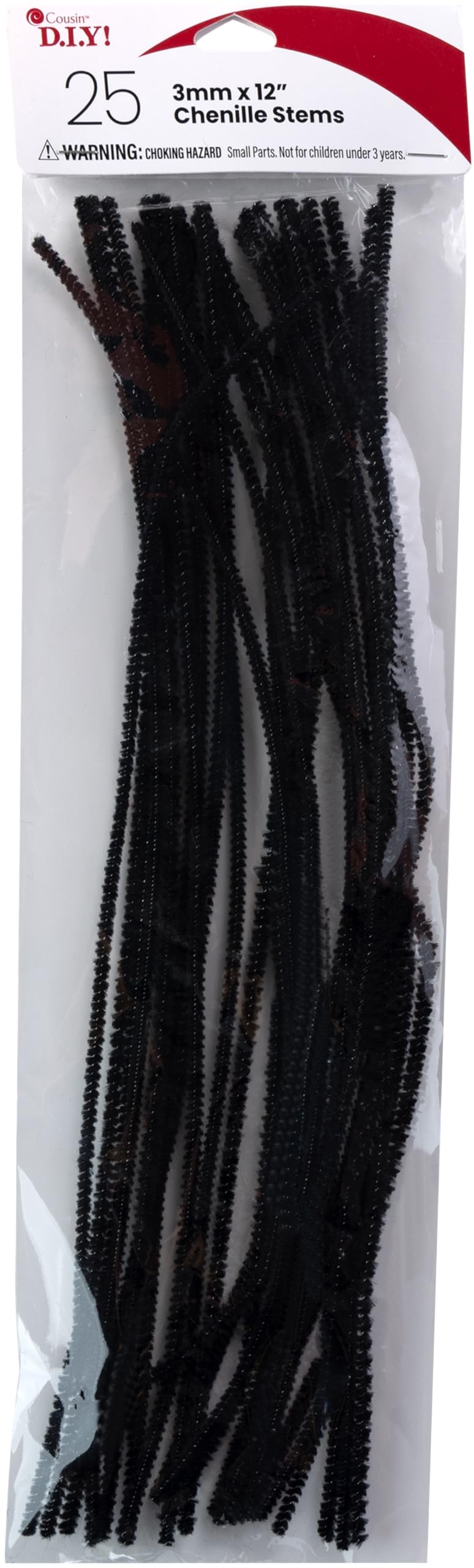 Black Chenille Stem Pipe Cleaners, 3mm x 12 inch, 25 Pack