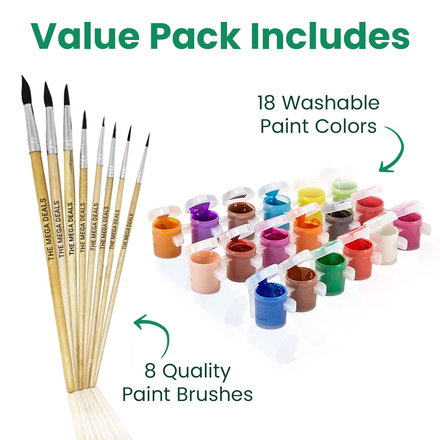 Kids Painting Set, Washable Paint for Kids 18 Paint Pots, 6 Paintbrushes Ultimate Gifting Bundle Washable Painting Set for Kid Art, Crafts