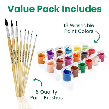 Kids Painting Set, Washable Paint for Kids 18 Paint Pots, 6 Paintbrushes Ultimate Gifting Bundle Washable Painting Set for Kid Art, Crafts