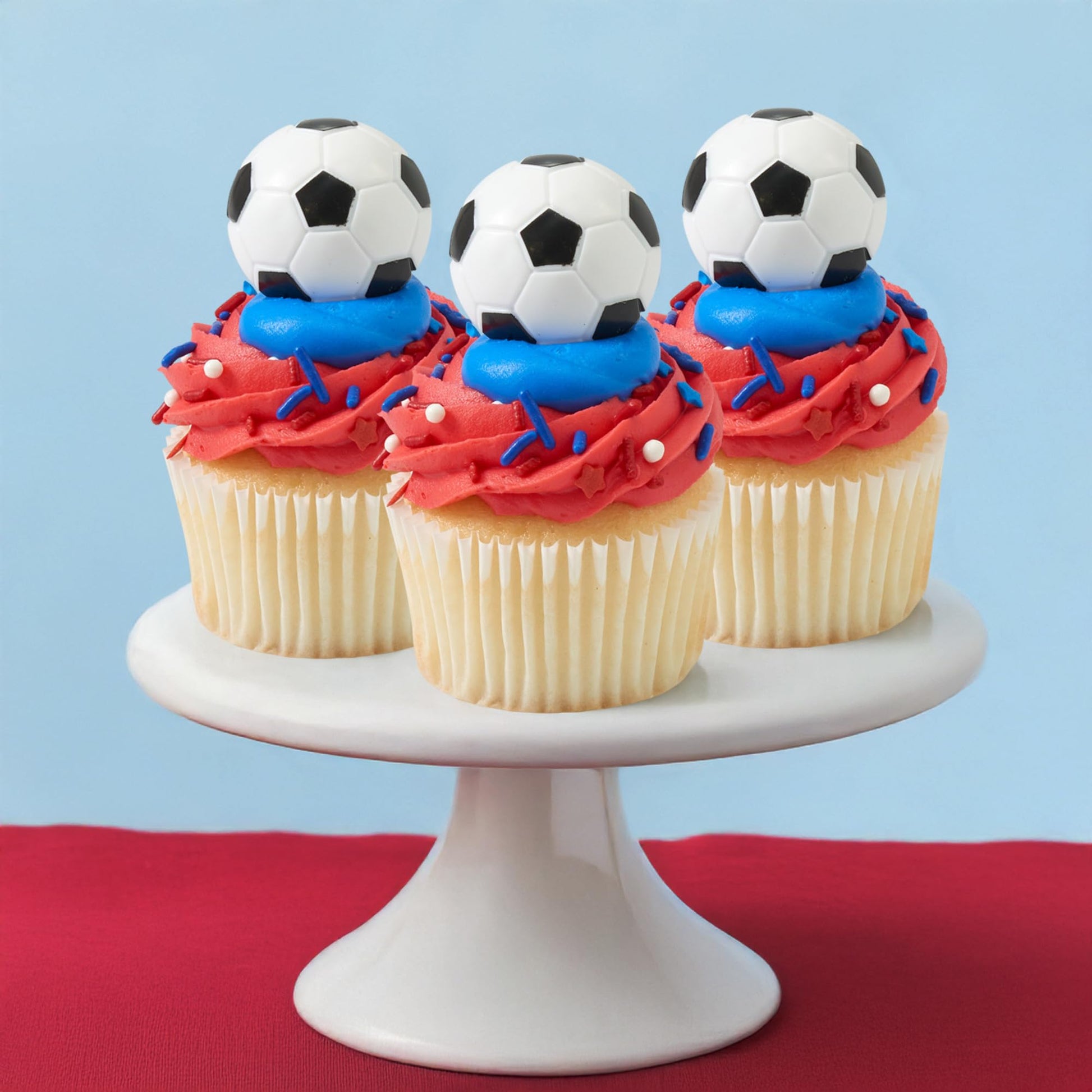 DecoPac Soccer Rings, Cupcake Decorations, Soccer Ball Cupcake Toppers, Food Safe Cake Topper - 24 Pack