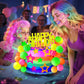 53pcs Neon Cake Decorations Glow Cake Toppers with Ball Star and Happy Birthday Toppers UV Reactive Party Decorations for Neon Cakes Black Light