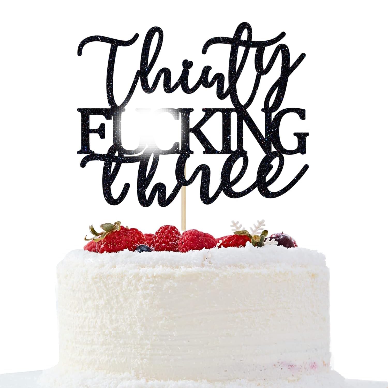 Unoggsor Thirty Fucking Three Cake Topper - Happy 33rd Birthday Cake Decor - Cheers to 33 Years Birthday Party Decorations Supplies, Black Glitter