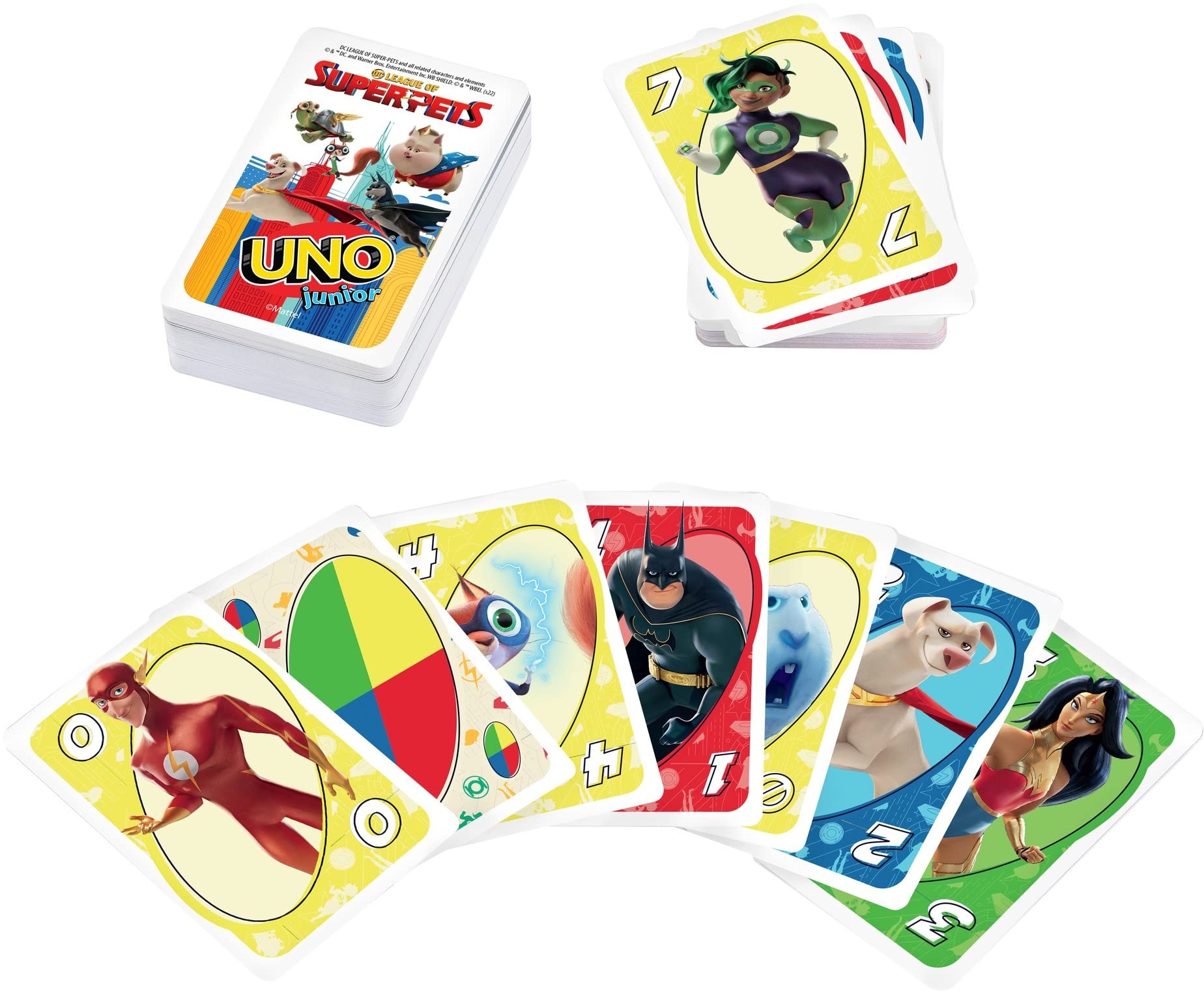 Mattel Games UNO Junior DC League of Superpets Card Game for Kids with Simple Rules, 3 Levels of Play & Animal Matching