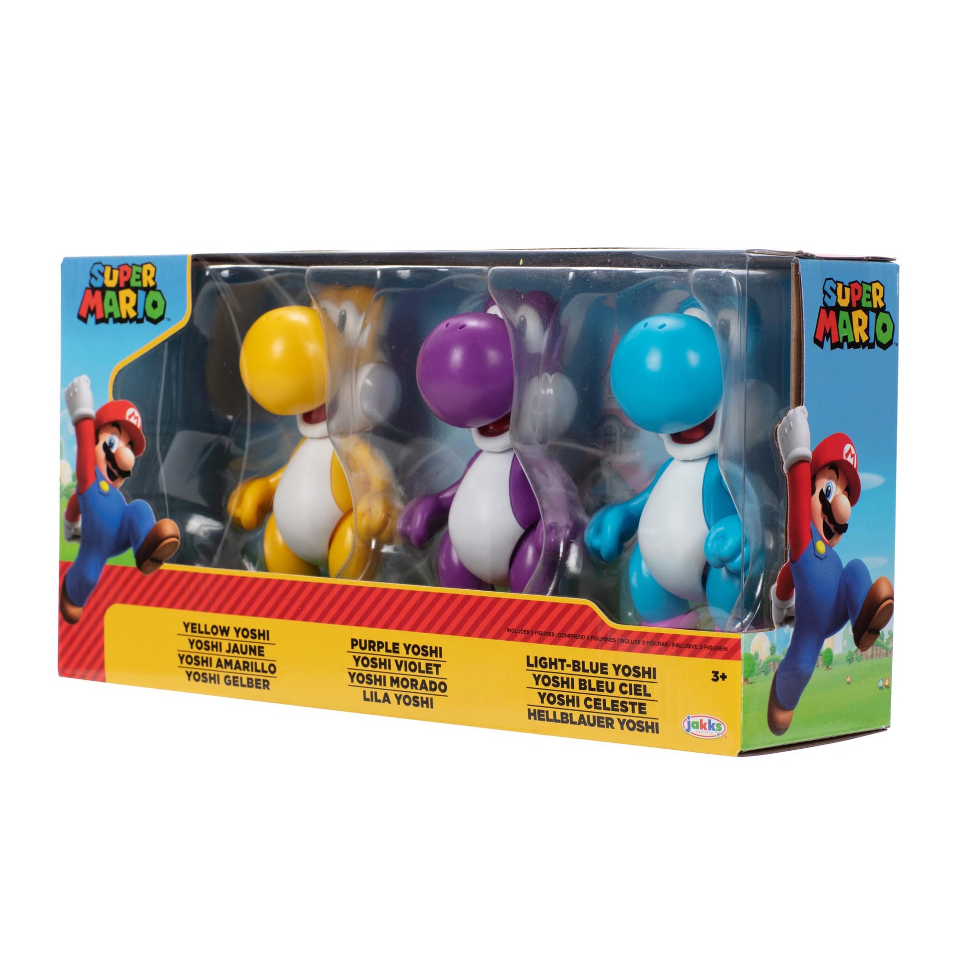 Nintendo Yoshi 3-Pack Action Figures, 4 Inch / 10cm Authentic Super Mario Figures Includes Yellow Yoshi, Purple Yoshi and Light-Blue Yoshi, Ideal