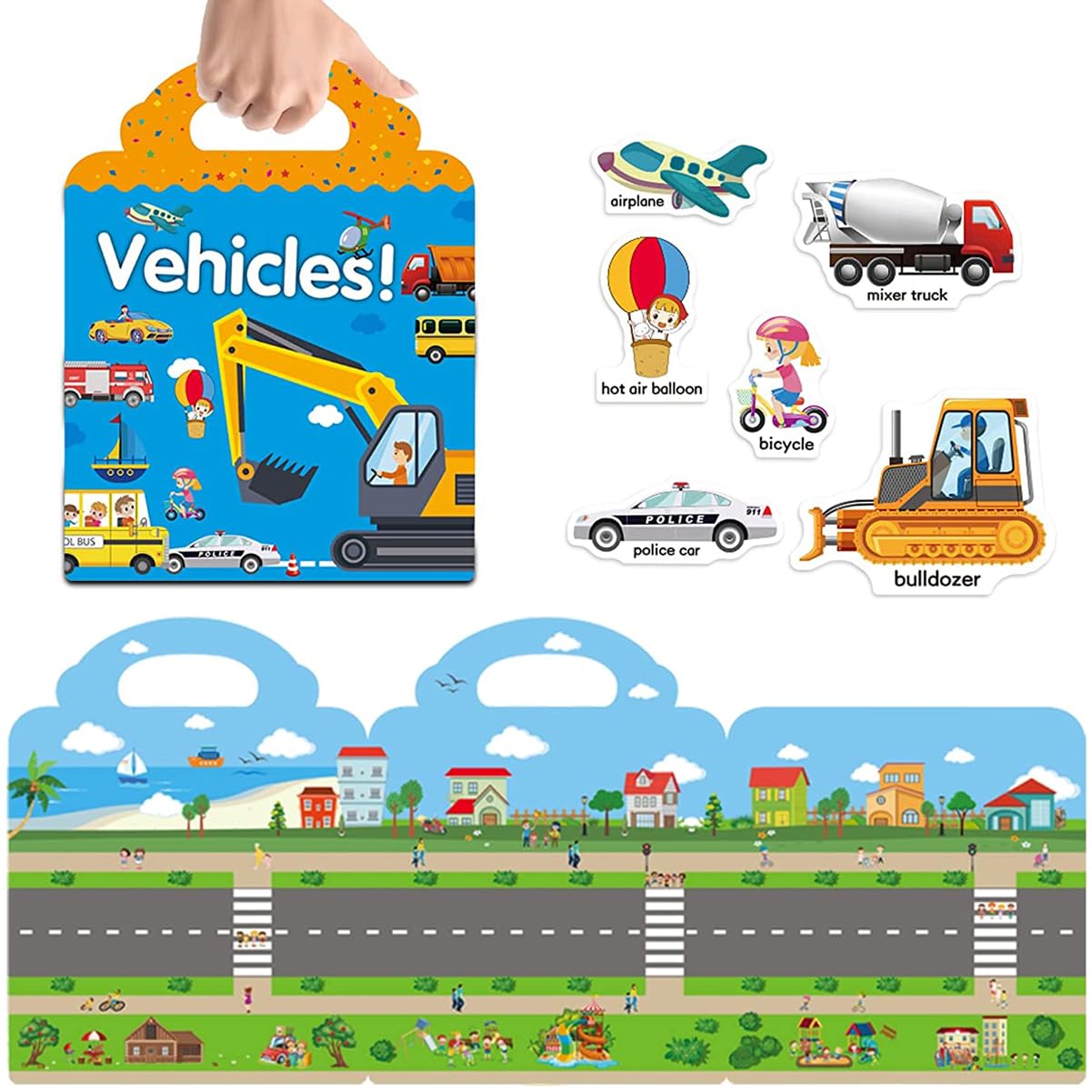 Reusable Sticker Books for Kids, Travel Removable Toddler Vehicle Sticker Books for 3 4 5 Year Old Girls Boys Birthday Gifts Educational Learning Toys
