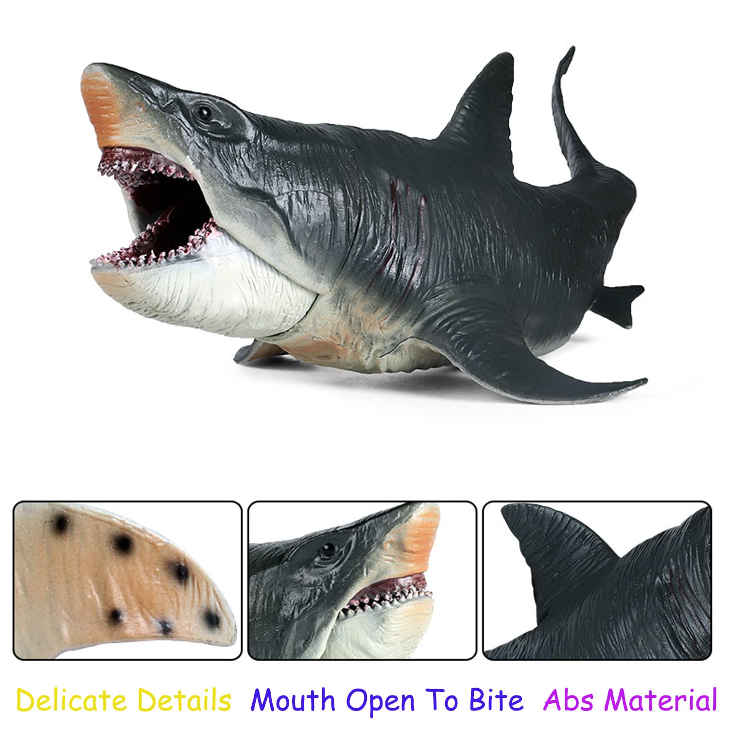 JOKFEICE Megalodon Shark Toy - Realistic Large Sea Creature Figurine, Early Educational Toys, Prehistoric Shark Cake Topper, Perfect for Kids Birthday