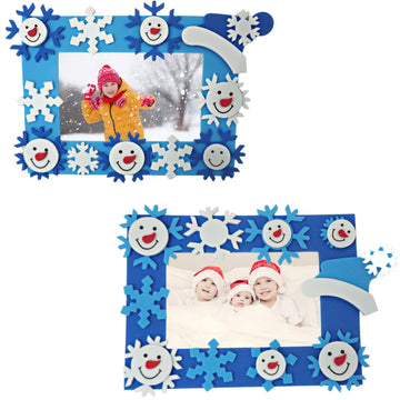 4E's Novelty Foam Snowflake Pictures Frame Craft Kit, 4 Pack Christmas Foam Picture Frames for Kids, Winter Picture Frames Craft with Self-Adhesive