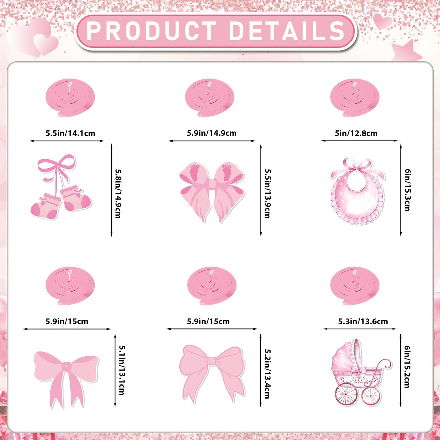 Pink Bow Welcome Baby Banner With Haning Swirls, Bow Baby Girl Banner, Pink Bow Baby Shower Decorations, Welcome Baby Girl Decorations for Girls