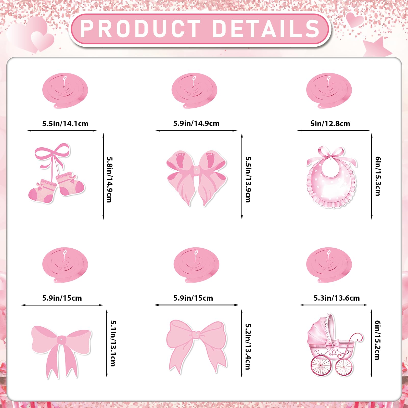 Pink Bow Welcome Baby Banner With Haning Swirls, Bow Baby Girl Banner, Pink Bow Baby Shower Decorations, Welcome Baby Girl Decorations for Girls