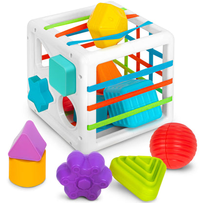 Playkidiz Shape Sorter Baby Toys, Sorting & Stacking Blocks Toy for Toddlers, Sensory Shapes, Early Learning Development Activity Cube for Boys