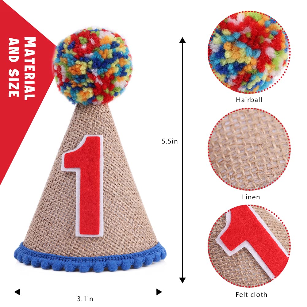 WAHAWU 1st Birthday Party Cone Hat - Kids' Cone Hat with Colored Fur Balls, Perfect for First Birthday Parties and Photo Props