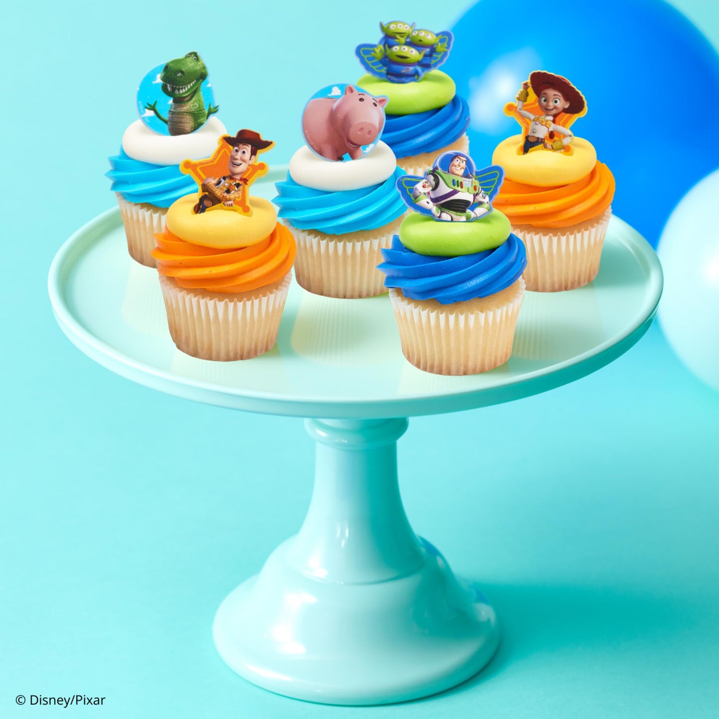 Disney & Pixar Toy Story Cupcake Rings, 24 Toy Story Cake Decorations Featuring Woody, Buzz Lightyear, Jessie, Rex, Hamm, & Aliens! Food Safe - 24