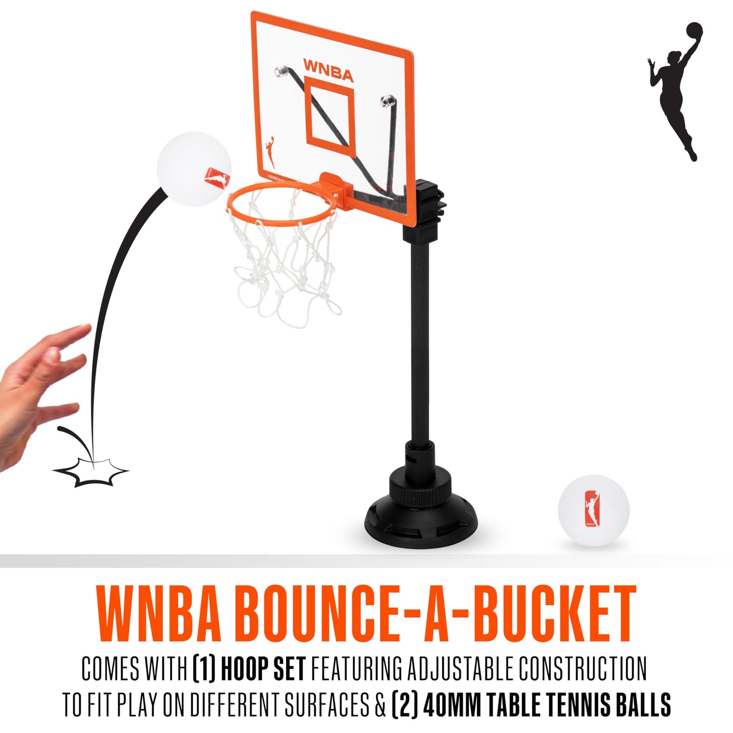 Franklin Sports WNBA Bounce a Bucket Tabletop Basketball Toy - Kids Indoor Micro Basketball Hoop Game with Balls - WNBA Fan Shop Mini Hoop for Bedroom