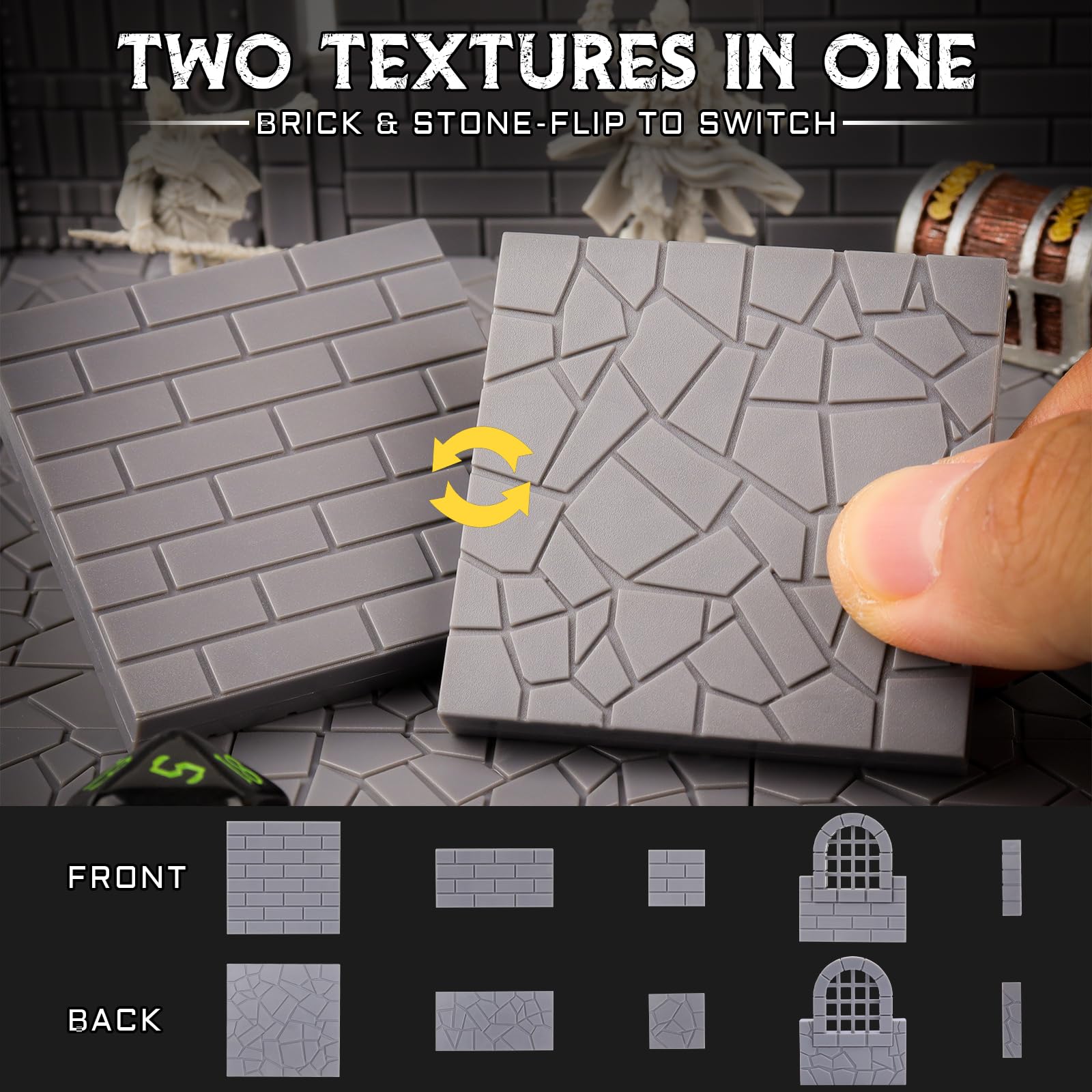 CZYY Magnetic Dungeon Tiles, 58 PCS Modular Terrain Set for RPGs, Basic Set