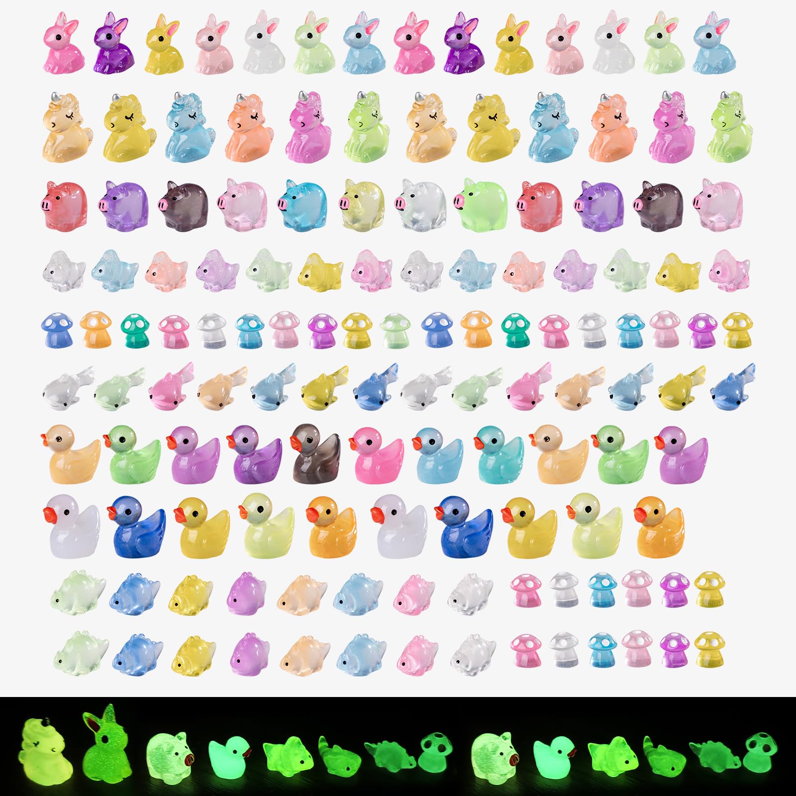 jrootouh 140Pcs Glow-in-The-Dark Mini Resin Animal Figurines Miniature Figures Glowing in The Dark Garden Accessories Aquarium Landscape Bonsai