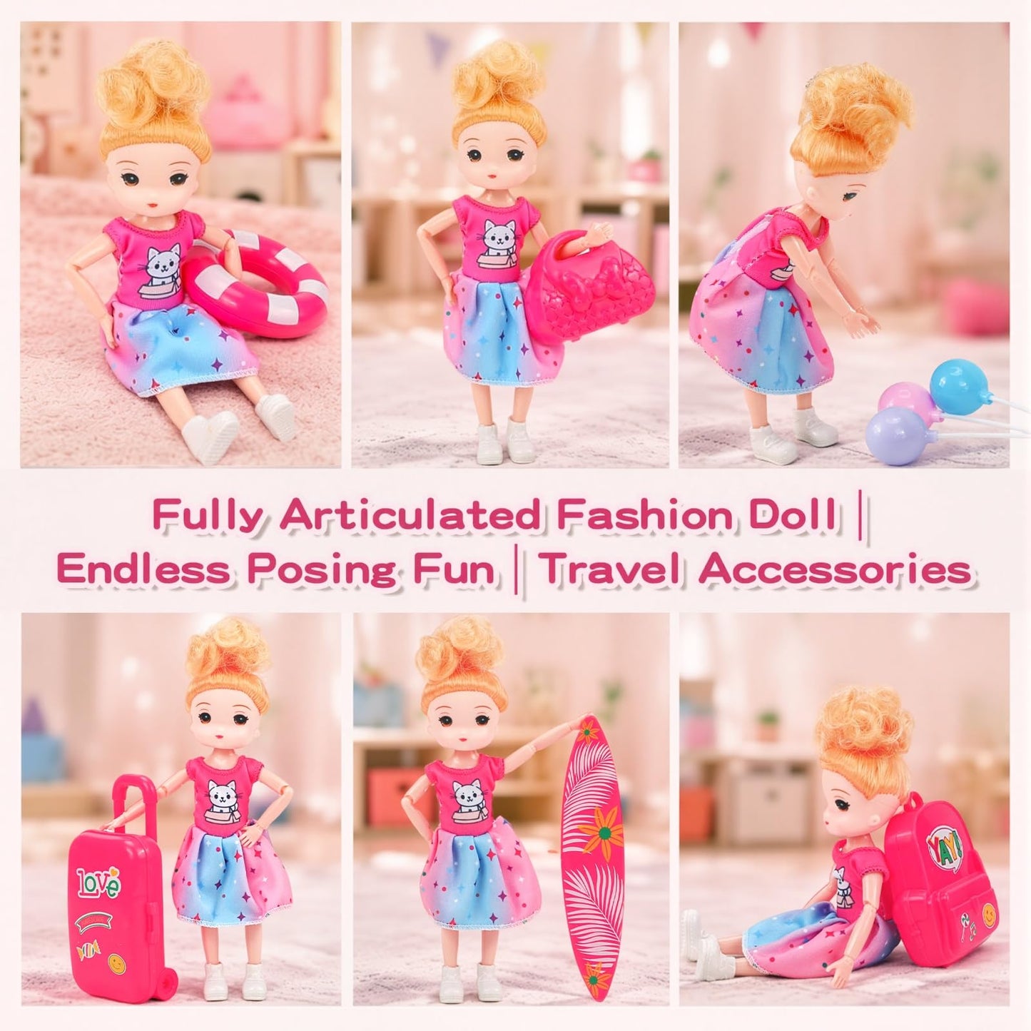 11-in-1 Pink Dream Travel Vehicles Playset Toys for Girls Age 3-6