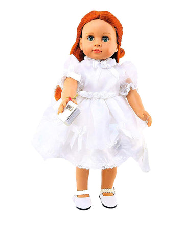 American Fashion World White Communion Dress with Flowers for 18-Inch Dolls | Veil Included | Premium Quality & Trendy Design