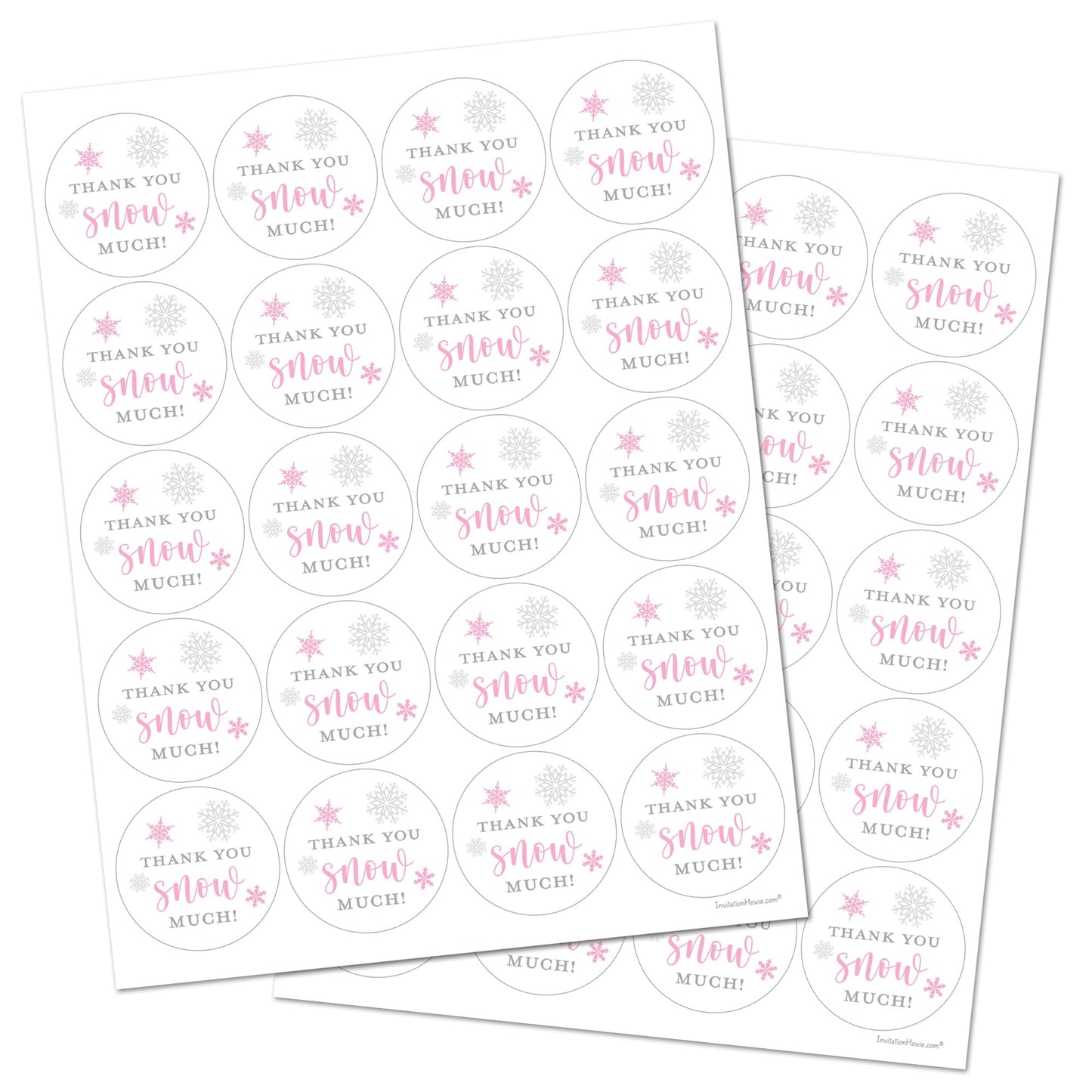 2"" Round Snowflakes Thank You Snow Much Favor Stickers (40 Labels) (Pink)