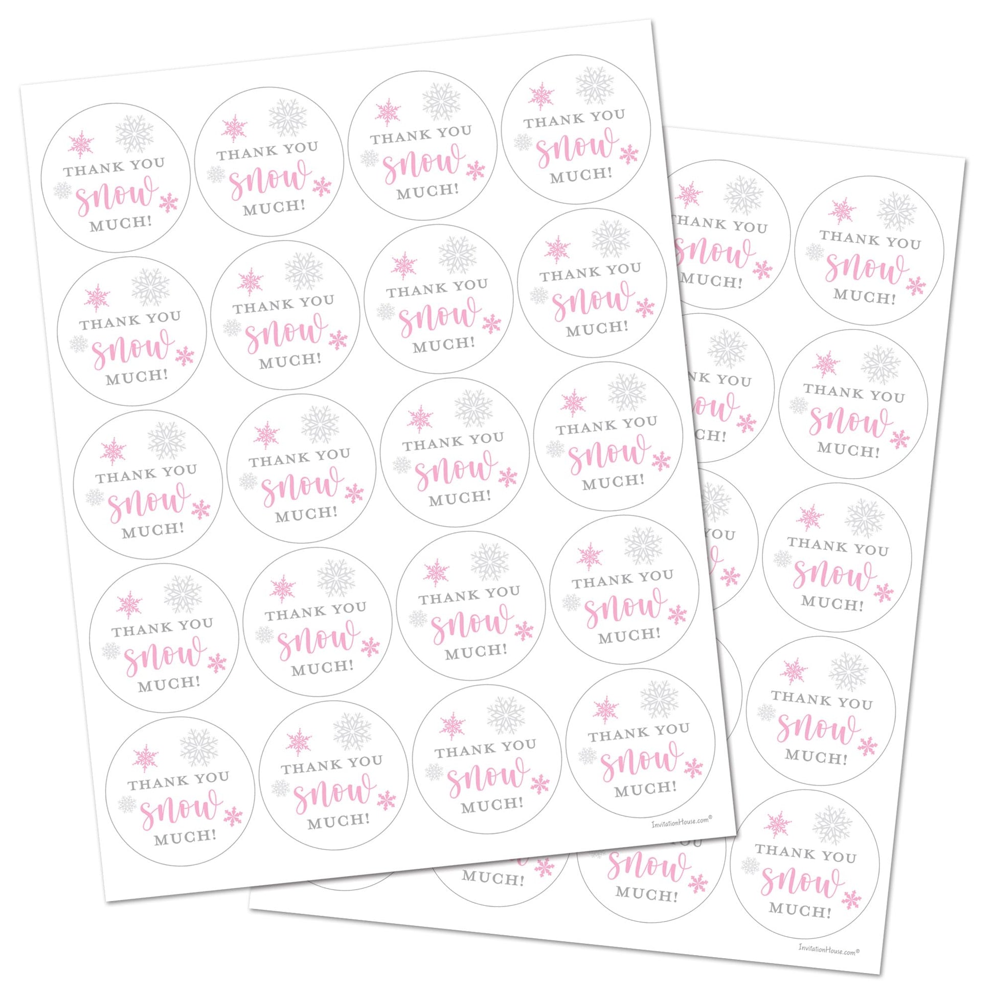 2"" Round Snowflakes Thank You Snow Much Favor Stickers (40 Labels) (Pink)