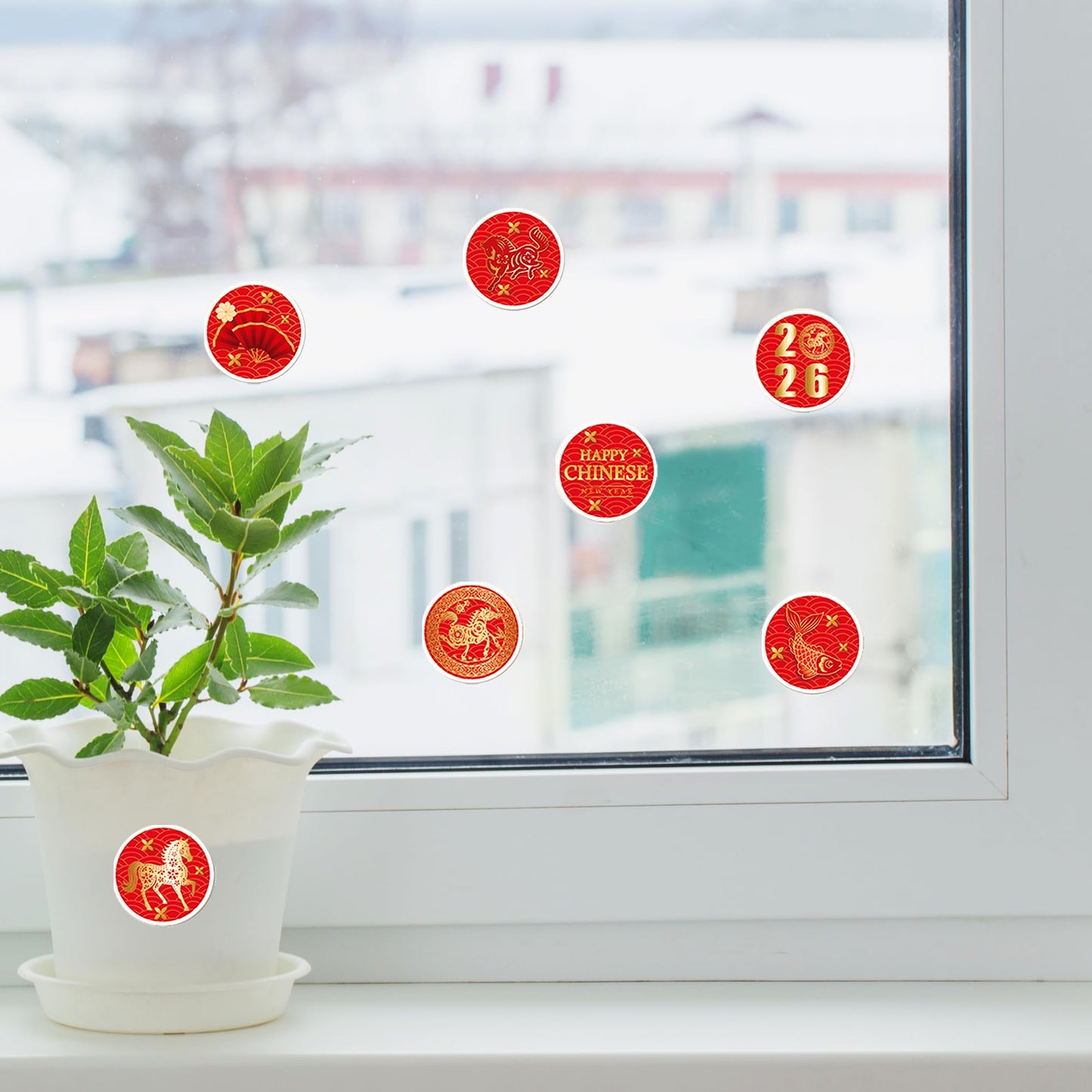 KYMY 2026 Chinese New Year Stickers, 180 Pcs Spring Festival Paper Stickers, Zodiac Horse Lunar New Year Party Favor Labels for Bottles, Envelopes