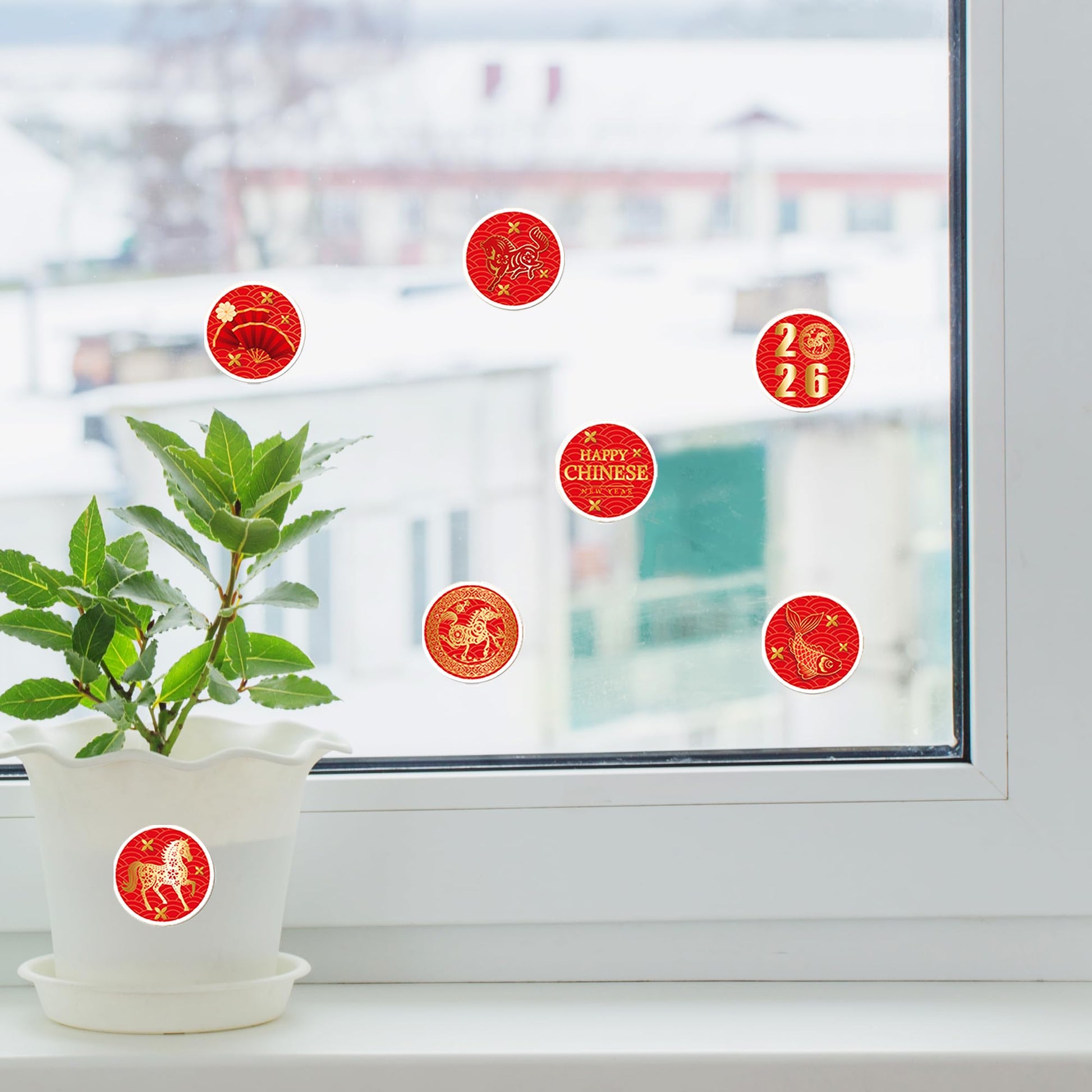 KYMY 2026 Chinese New Year Stickers, 180 Pcs Spring Festival Paper Stickers, Zodiac Horse Lunar New Year Party Favor Labels for Bottles, Envelopes
