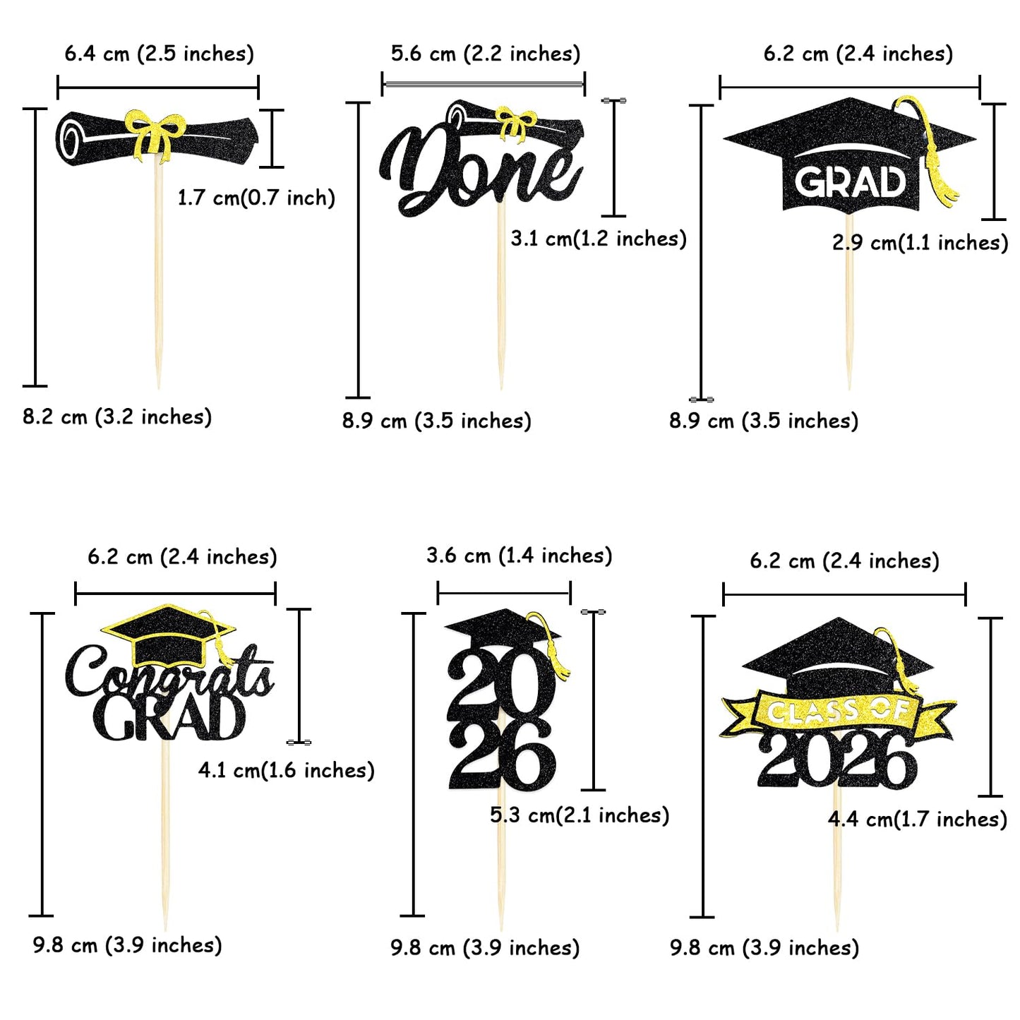 Chewarelly Pre Assemble 2026 Graduation Cupcake Toppers Set, 24 Pack